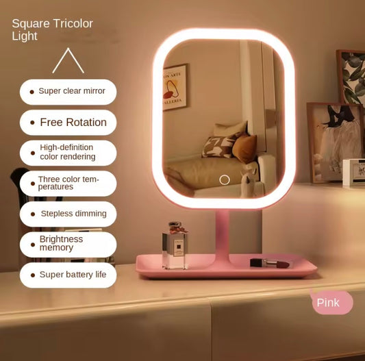 Niche Modern Desktop Vanity Mirror 3 Color Light LED Makeup Mirror Touching Mirror Women Bedroom Dressing Mirror